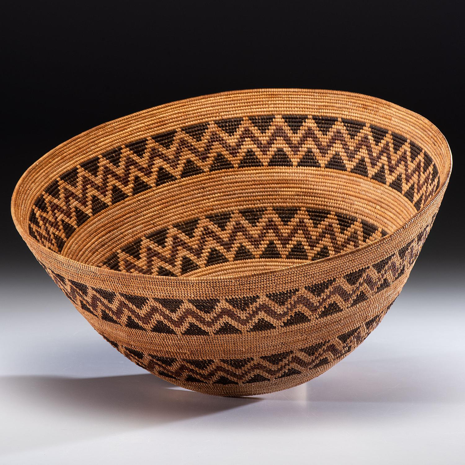 Yokut Polychrome Storage Basket, with Lightning Design