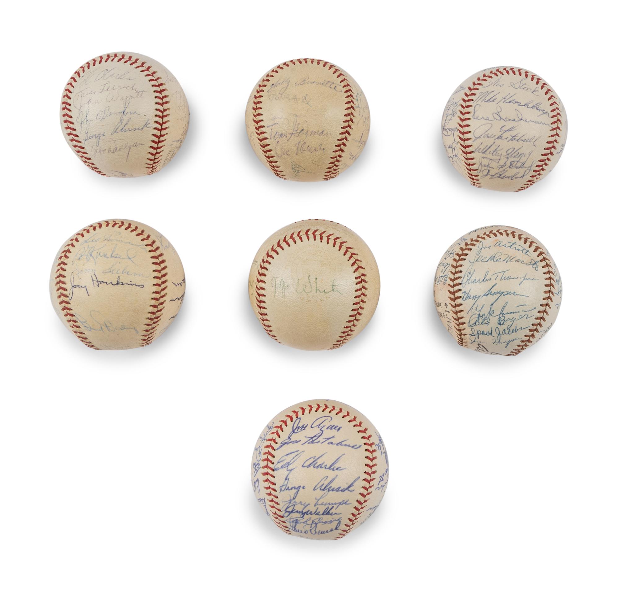 A Large Group of 1950s-60s Kansas City Athletics Team Signed Autograph Baseballs,