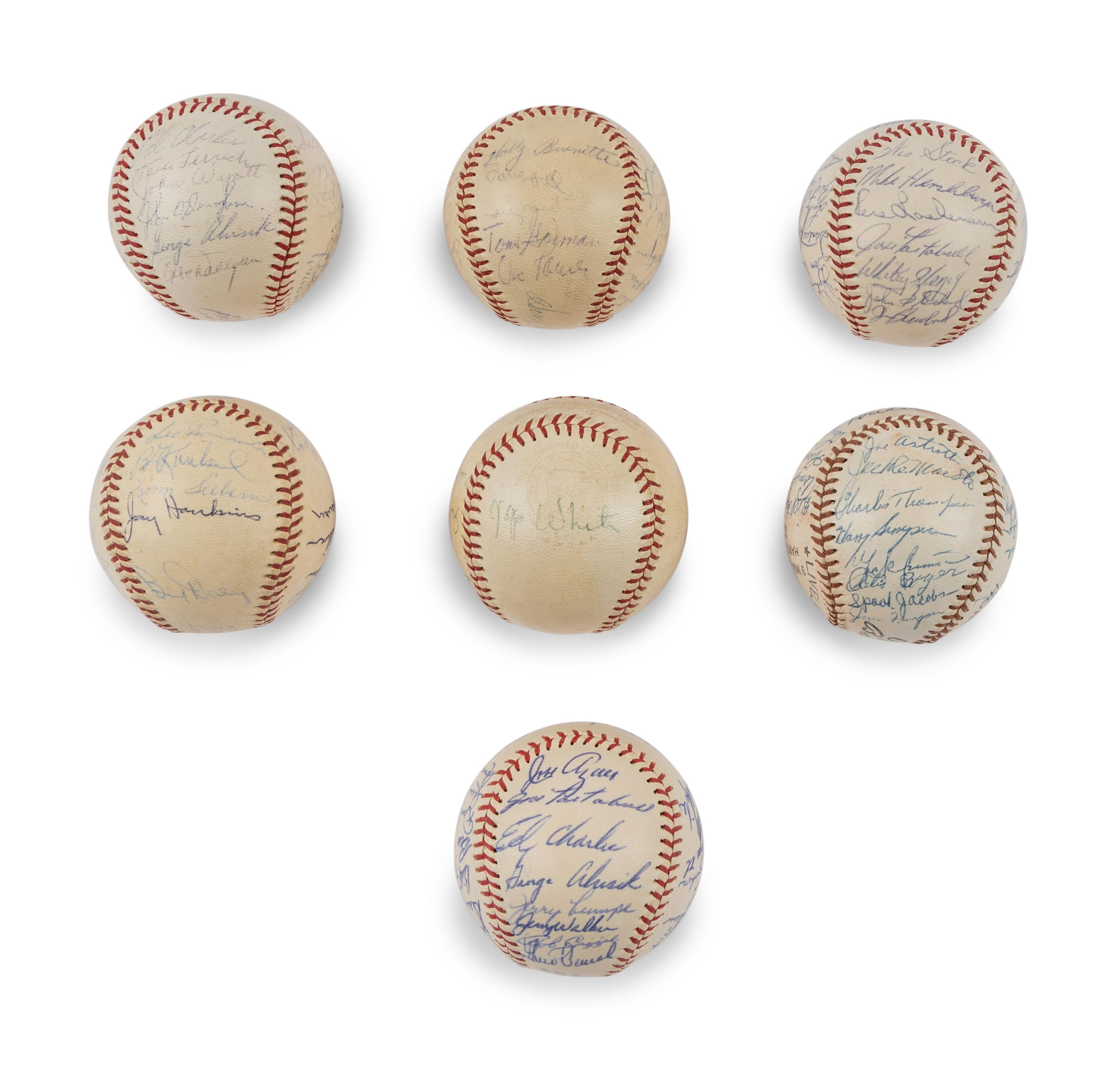 A Large Group of 1950s-60s Kansas City Athletics Team Signed Autograph Baseballs,