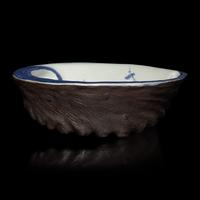 A Japanese Hirado Porcelain Abalone Shell-Shaped Dish, Meiji Period — 日本明治時代 平戶燒青花仿鮑魚花草圖碟