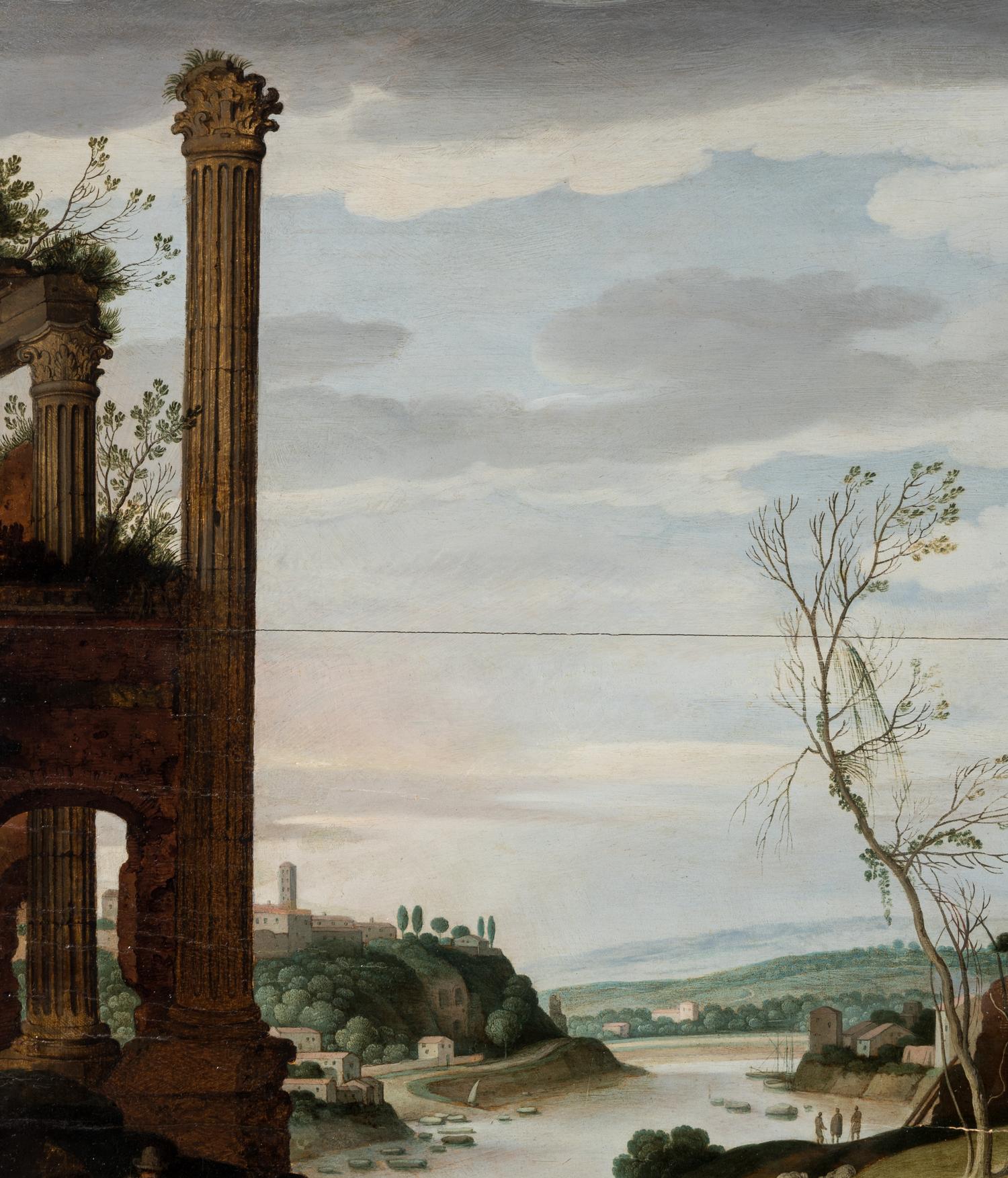 A River Landscape with Classical Ruins, Shepherds, and Shepherdesses and their Flock