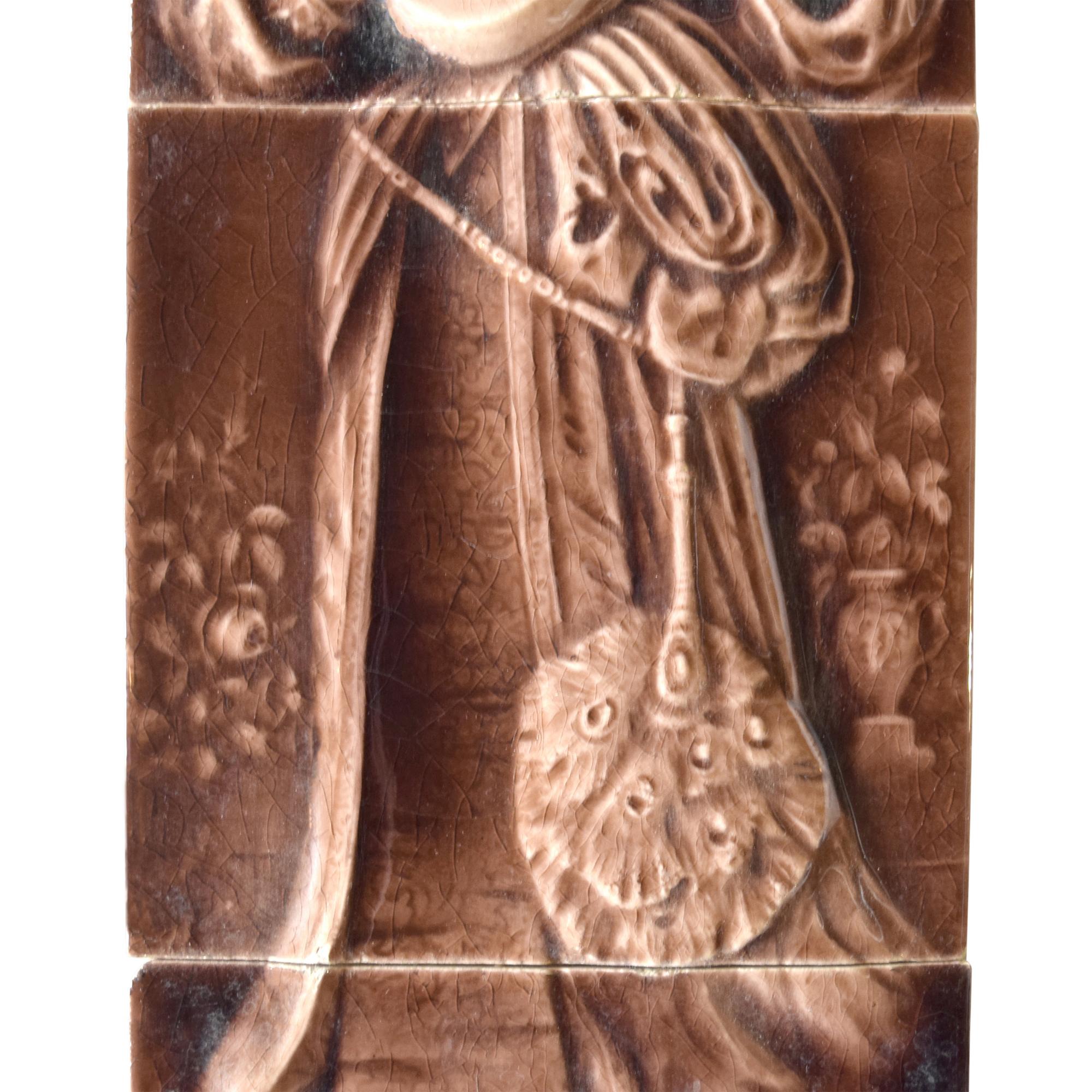 A Three Piece Glazed Ceramic Tile Set by Hamilton Tile Works 6" W x 1" D x 18" H — United States, 19th Century