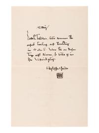 [KAUFMAN, Enit Zerner (1897-1961)] –SCHIELE, Egon (1890-1918). Autograph letter signed ("Egon Schiele" in a paraph), to Enit Kaufman ("Fraulein Ernestine Zerner"). Vienna, 12 March 1918.
