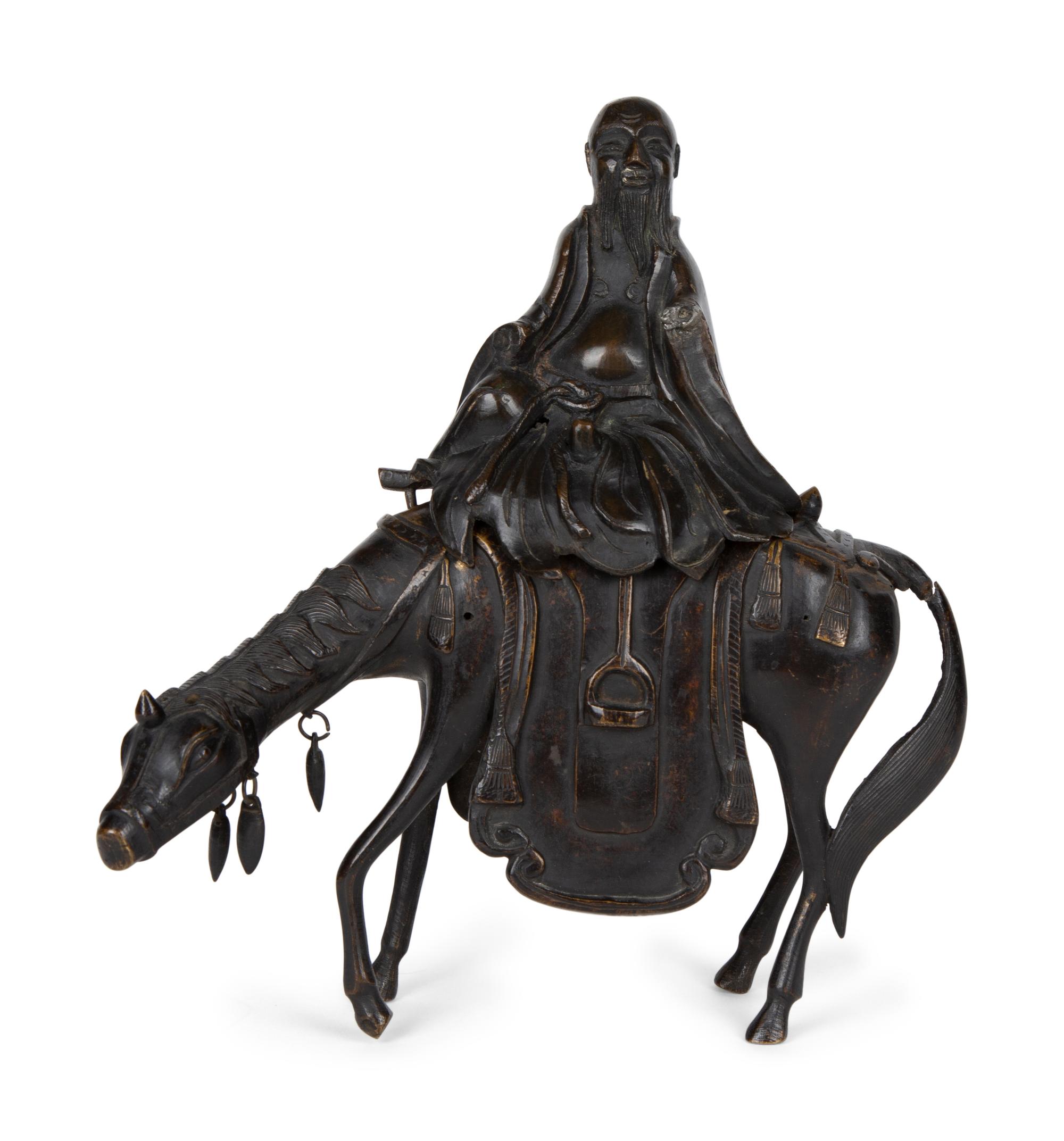 A Chinese Bronze Figure of Shoulao on Horseback — 20TH CENTURY