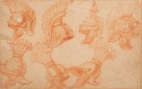 An Italian Sanguine Drawing on Paper, Depicting Armature and Helmets — 17TH CENTURY