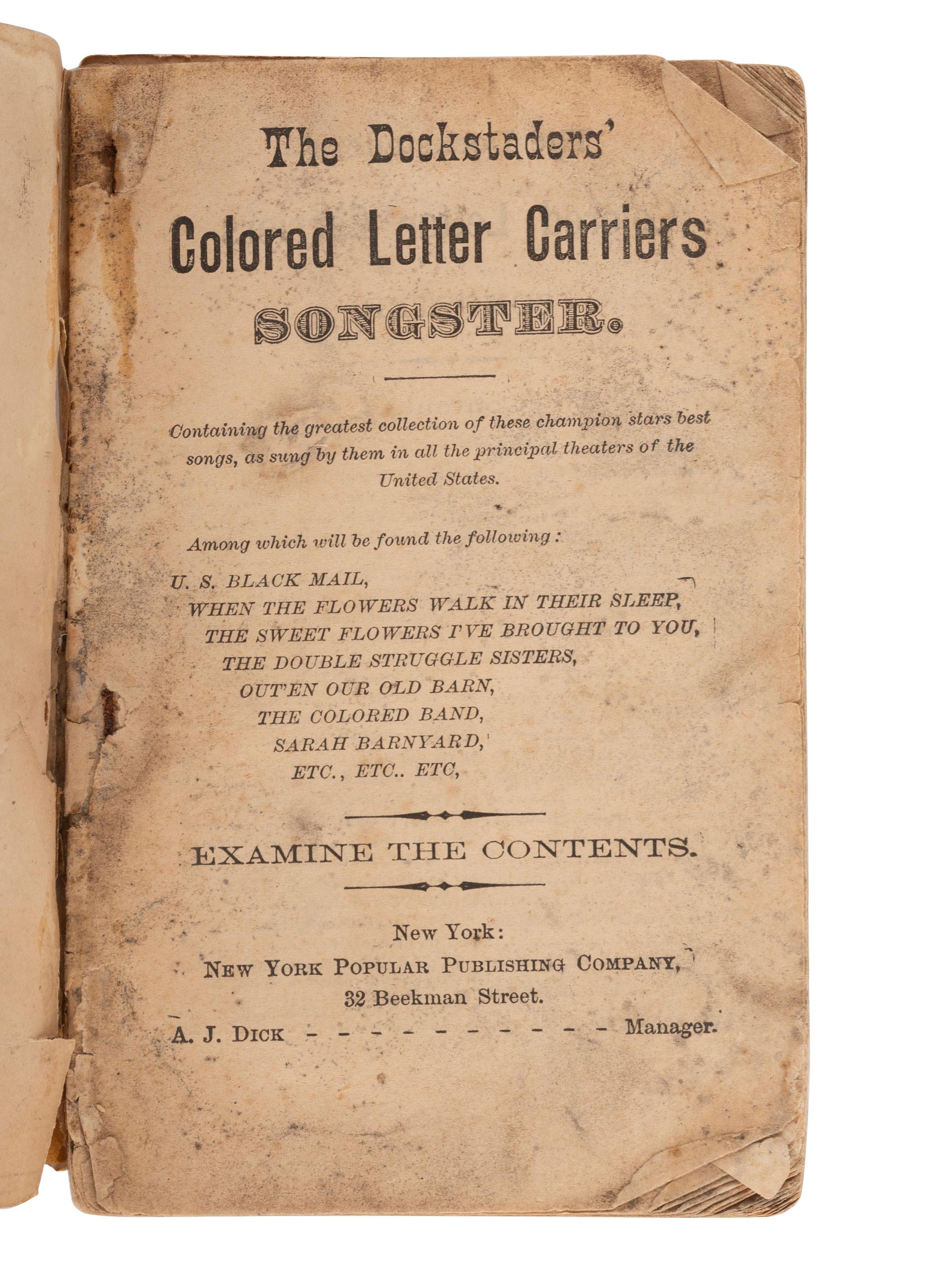 [MINSTRELSY]. USBM Black Mail ... The Colored Letter Carriers Songster and other books.