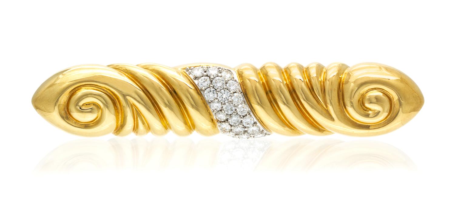 An 18 Karat Yellow Gold, Platinum and Diamond Bar Brooch, Chaavae, 11.60 dwts.