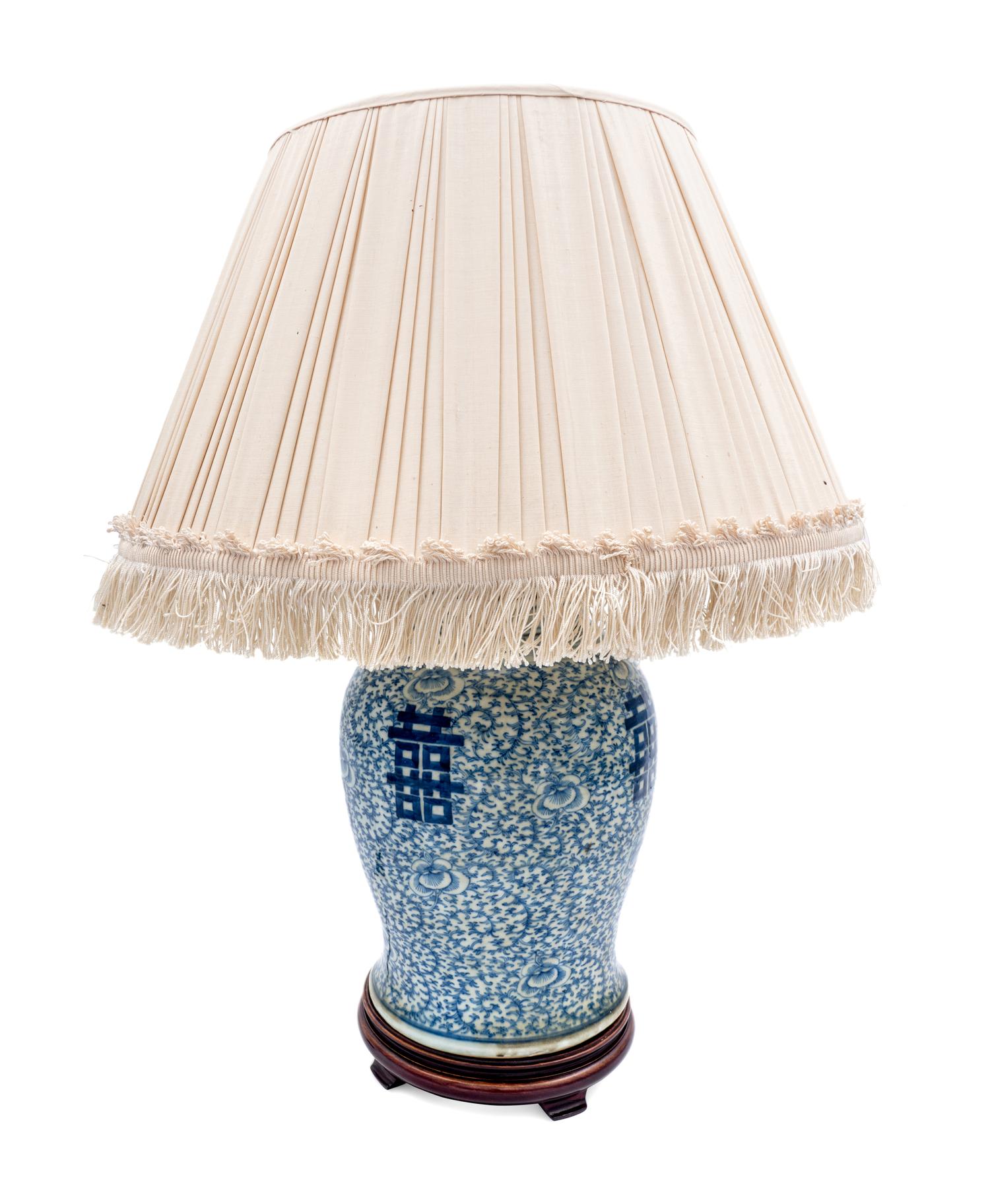 A Chinese Export Blue and White Porcelain Vase Mounted as a Lamp