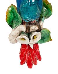 A Pair of Polychrome Glazed Earthenware Parrot Wall Appliqués