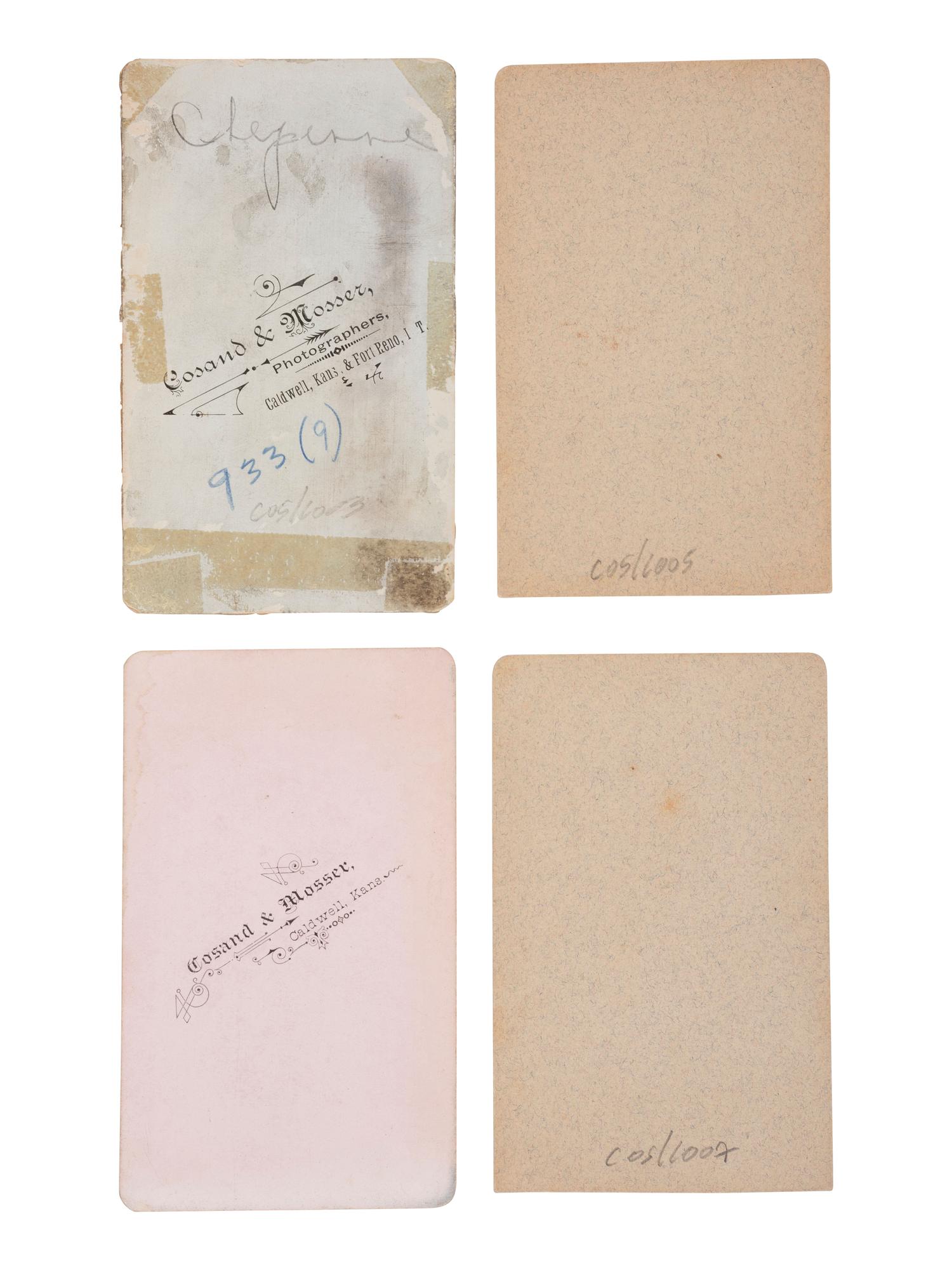 [NATIVE AMERICANS]. 4 CDVs of Cheyenne & Comanche subjects by Cosand & Miller, Caldwell, KS.