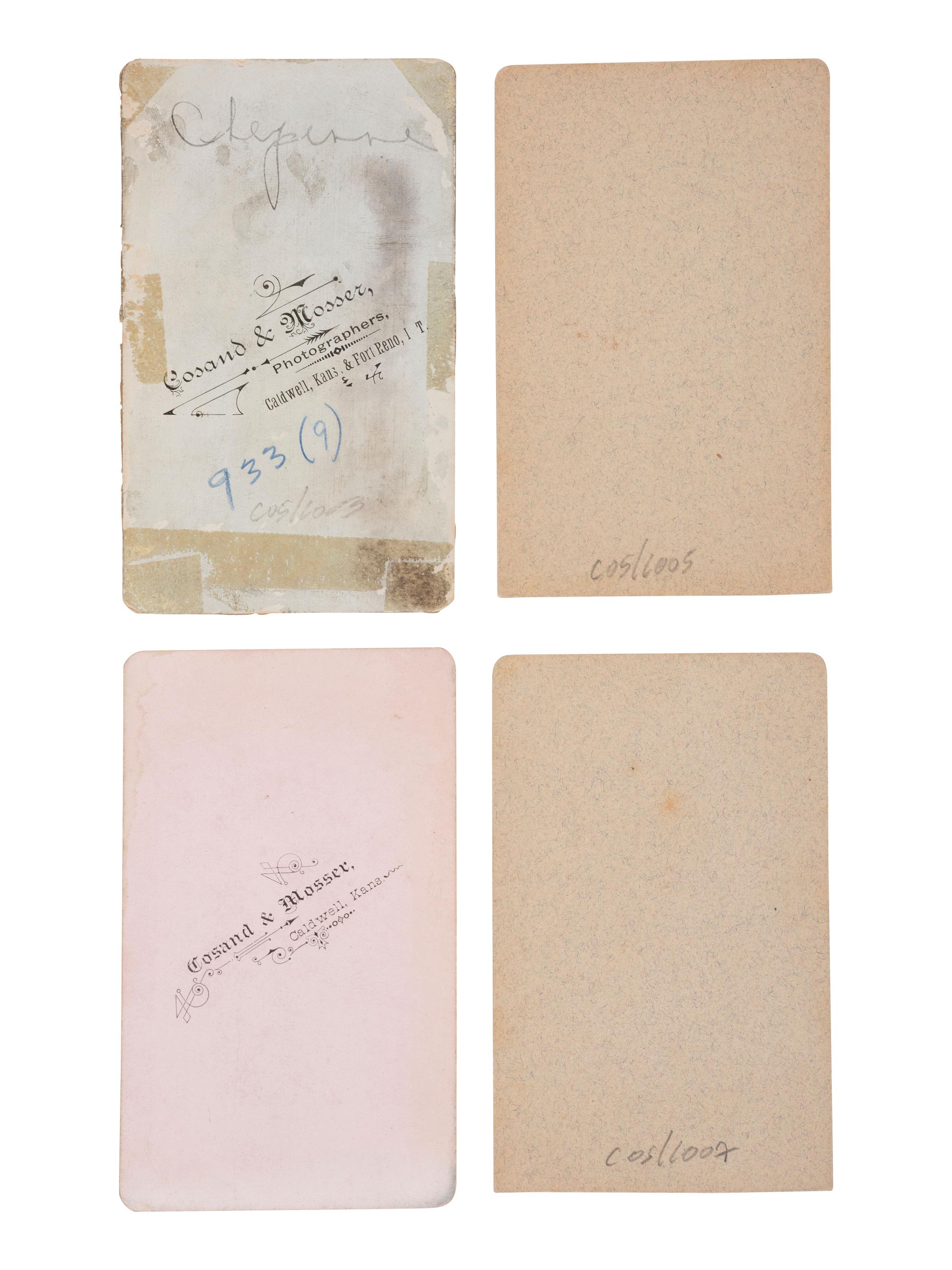 [NATIVE AMERICANS]. 4 CDVs of Cheyenne & Comanche subjects by Cosand & Miller, Caldwell, KS.