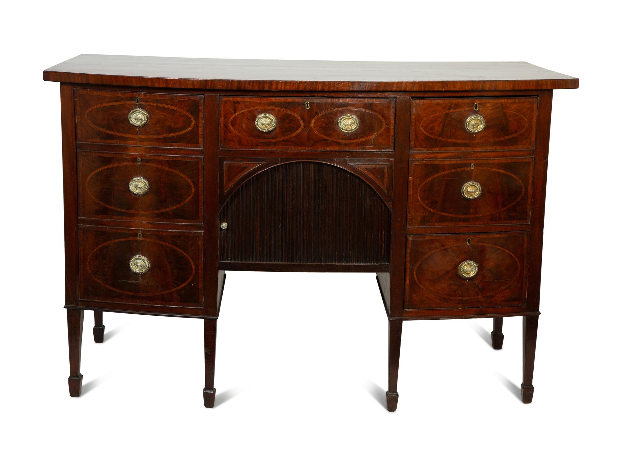 A George III Style Crossbanded Mahogany Sideboard with Tambour Door — 19TH CENTURY