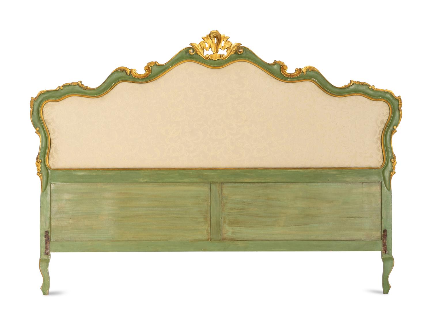 An Italian Green Painted and Parcel Gilt Headboard