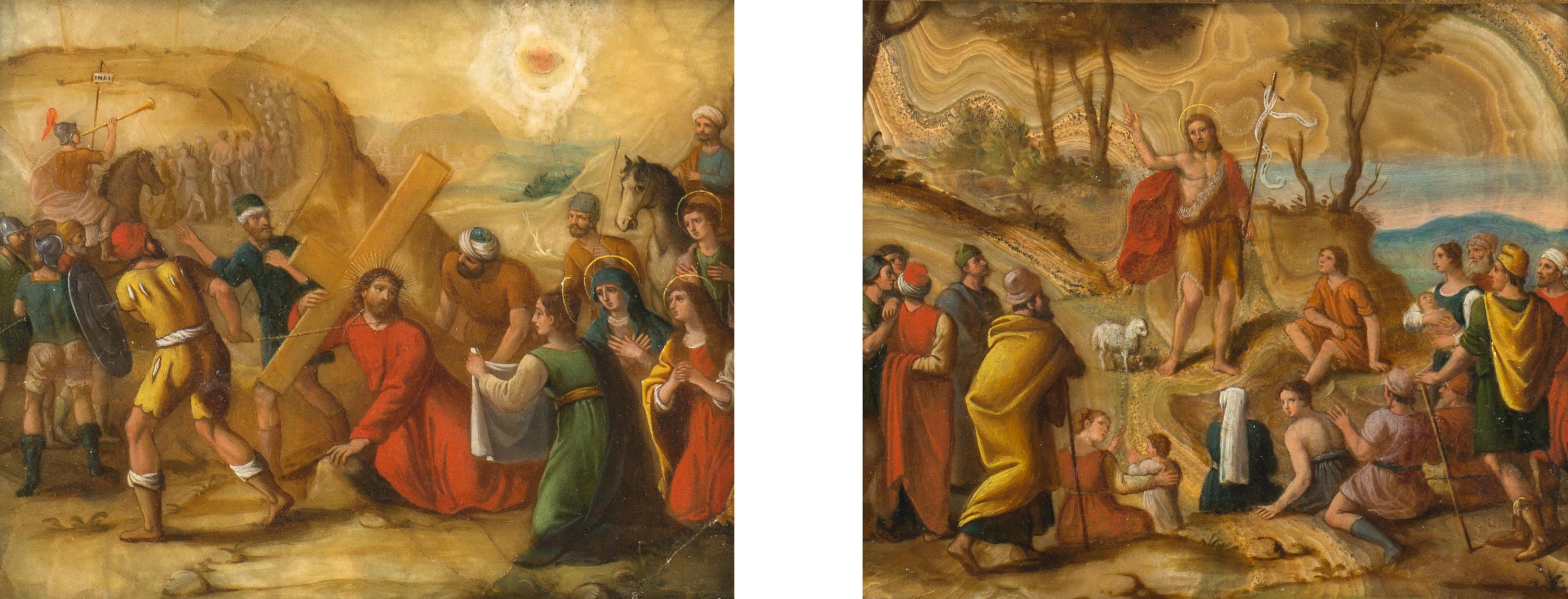 Two Belgian Paintings on Alabaster Depicting Scenes from the New Testament
