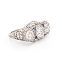 ART DECO, DIAMOND AND SYNTHETIC SAPPHIRE RING