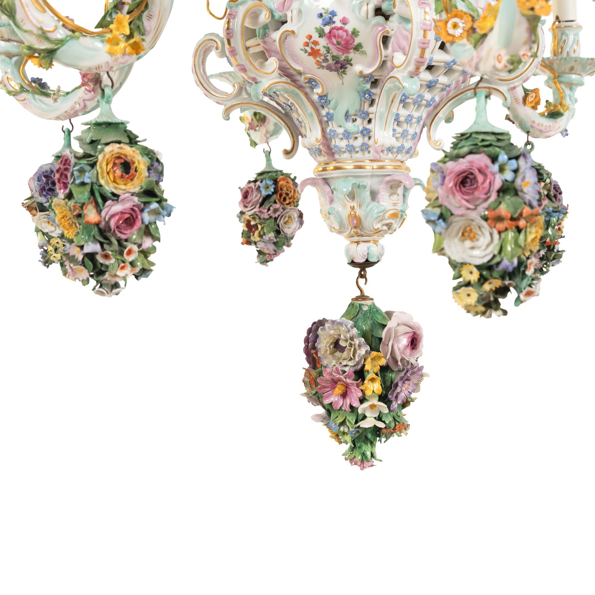 A Meissen Porcelain Nine-Light Chandelier