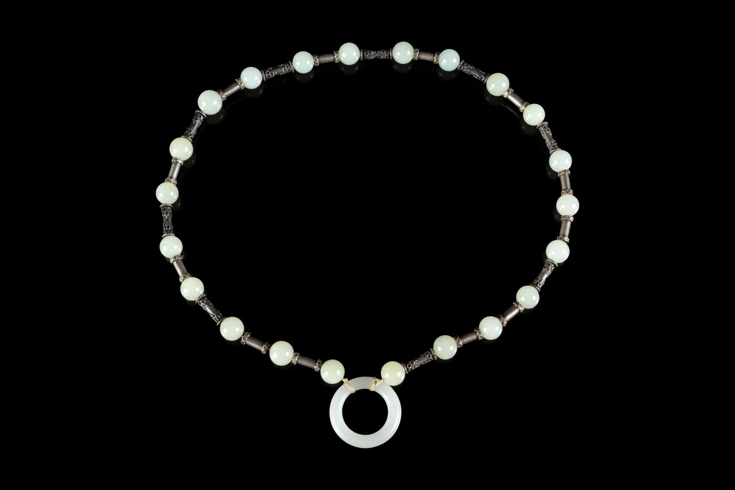 A White Jade and Silver Necklace