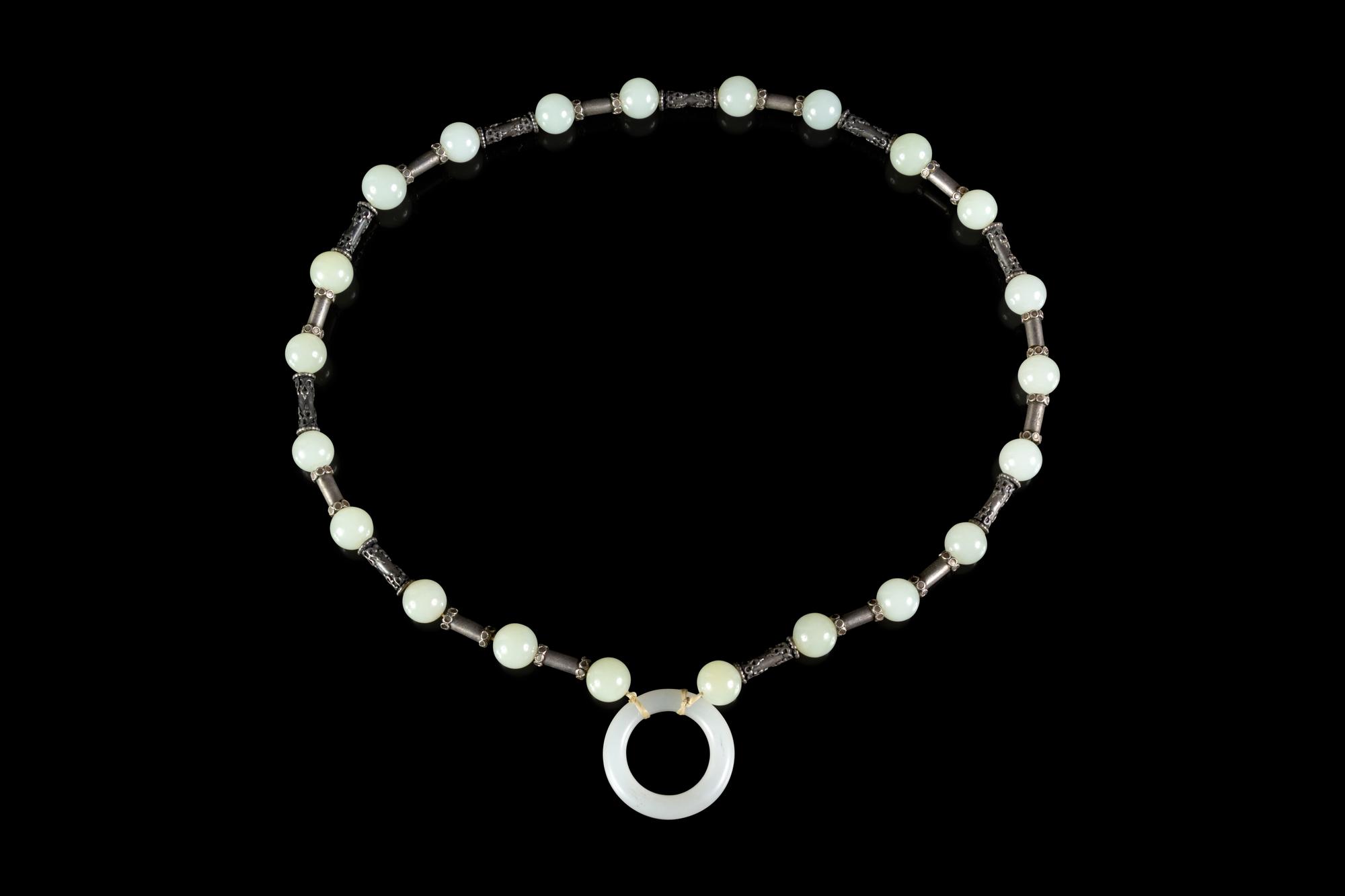A White Jade and Silver Necklace