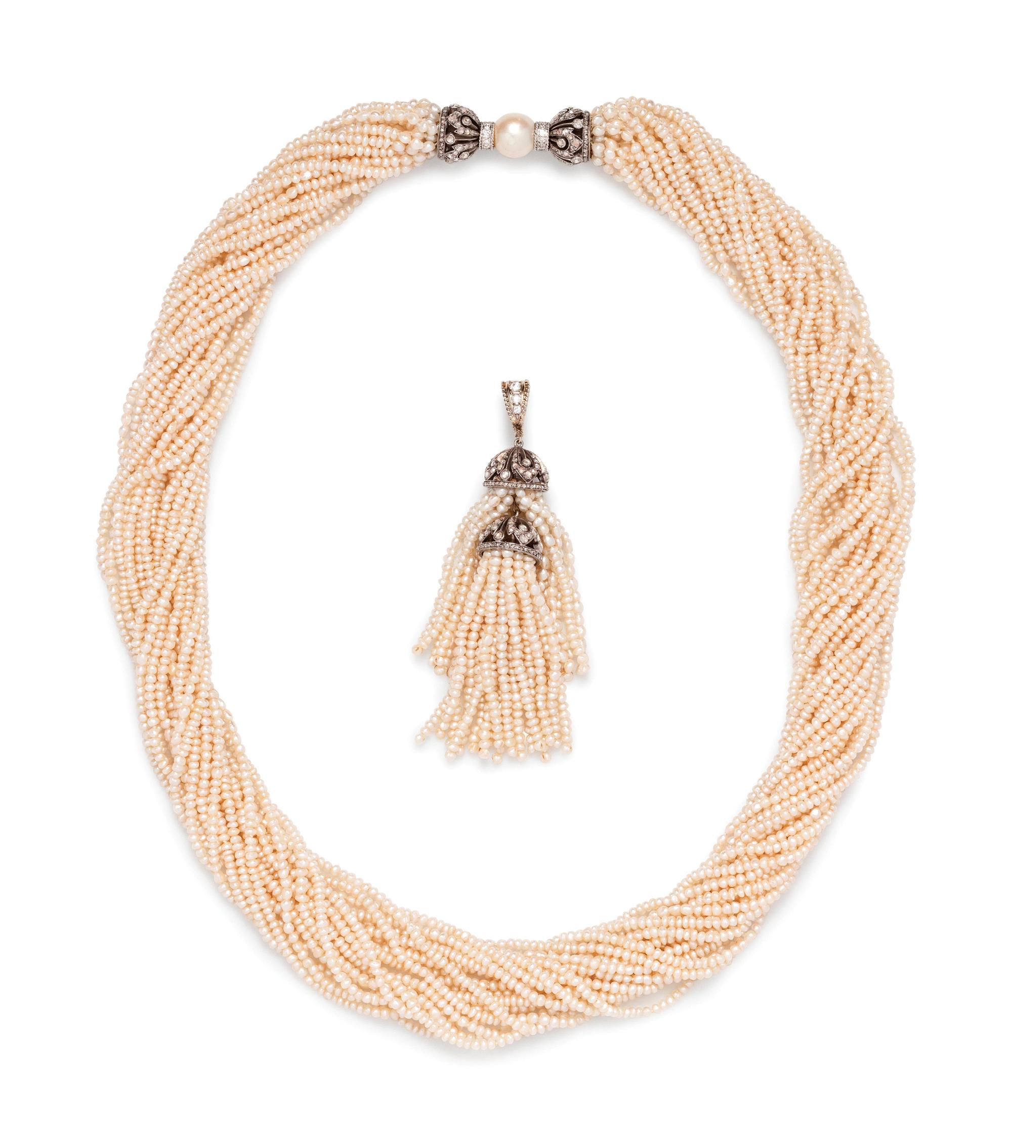 Cultured Pearl and Diamond Multistrand Necklace