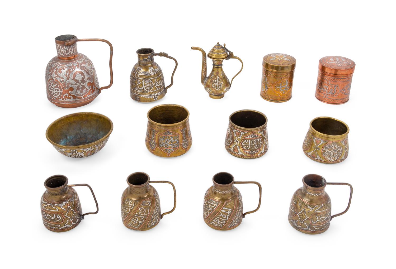 Thirteen Silver Inlaid Vessels