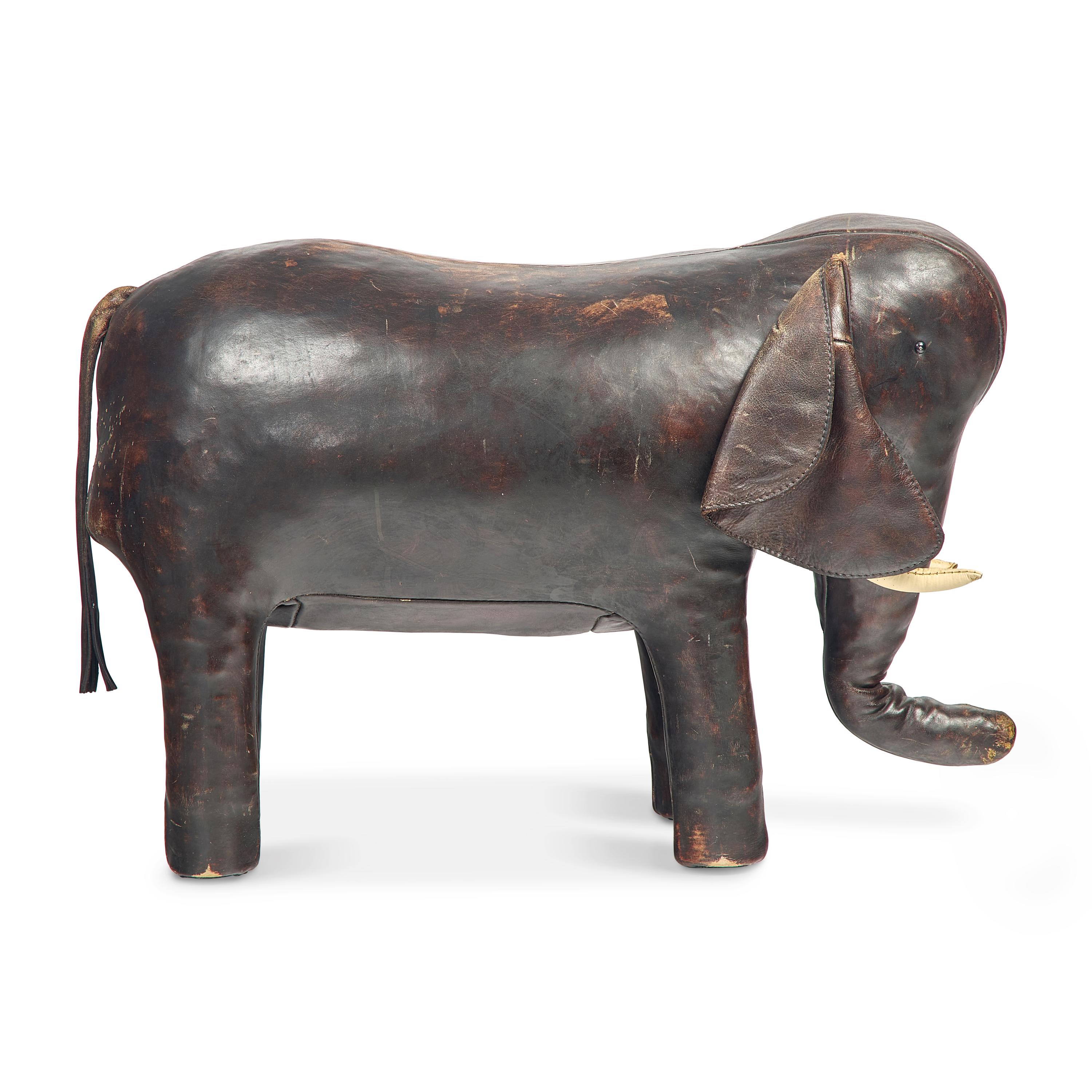 An Abercrombie & Fitch Leather Elephant Footstool