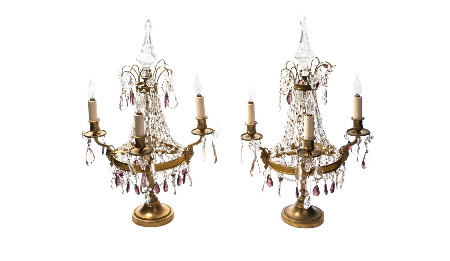 A Pair of Neoclassical Gilt Metal Four-Light Girandoles, Height 19 1/4 inches.