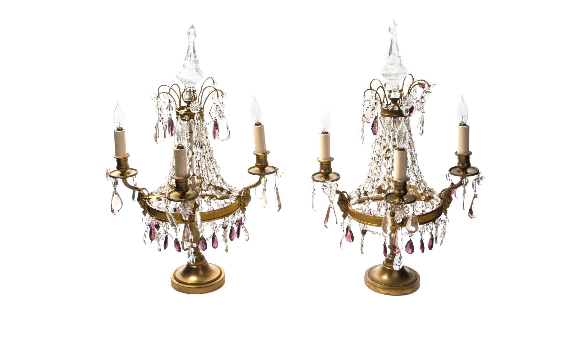 A Pair of Neoclassical Gilt Metal Four-Light Girandoles, Height 19 1/4 inches.