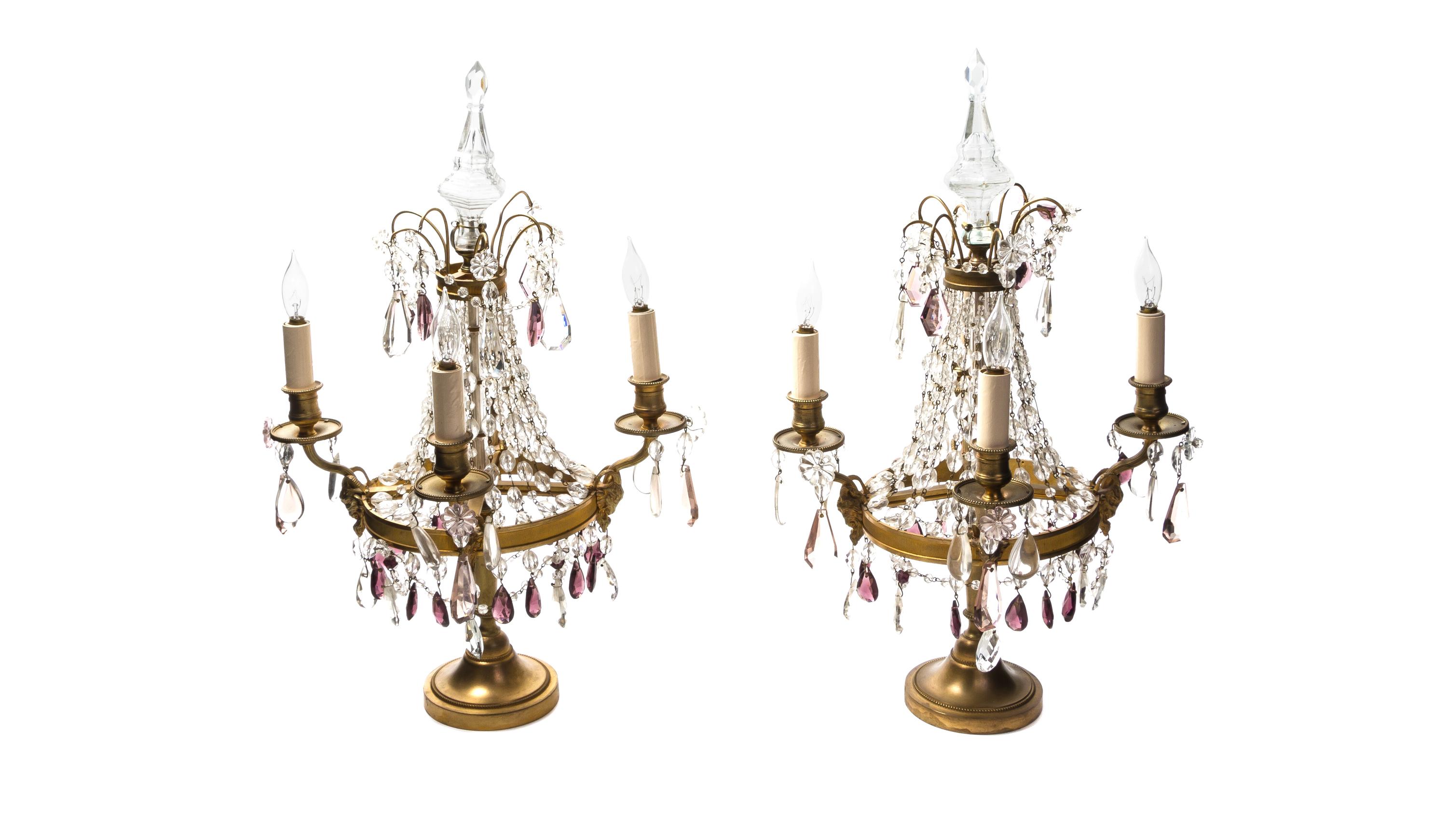 A Pair of Neoclassical Gilt Metal Four-Light Girandoles, Height 19 1/4 inches.