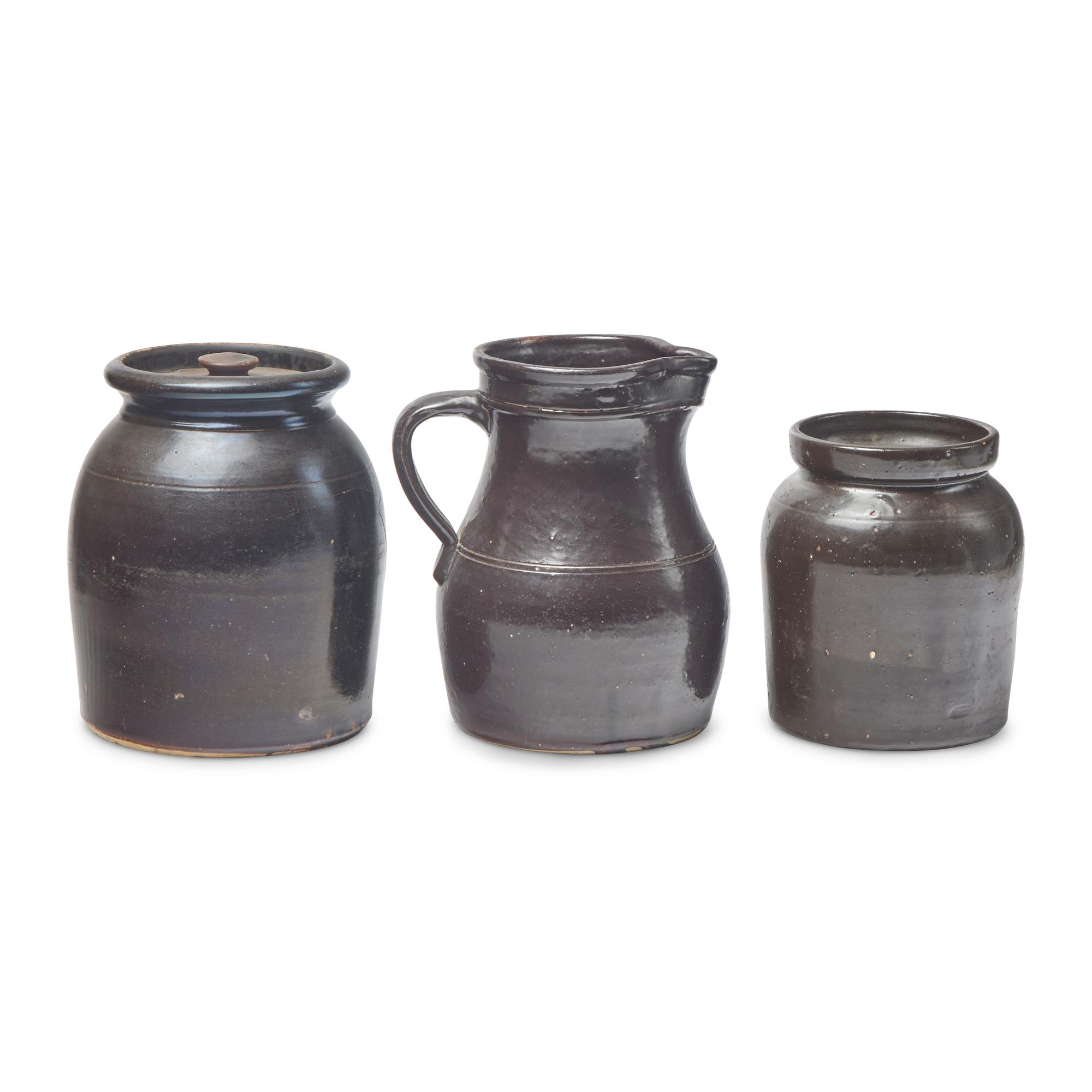 Six Albany Glazed Stoneware Crocks and Pitchers