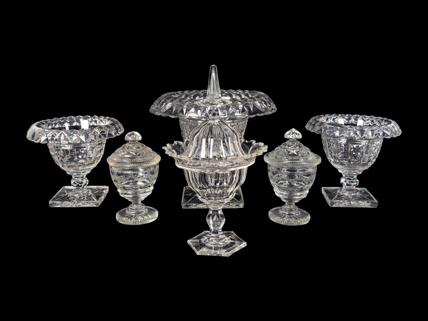 Five George III Style Cut-Glass Table Articles — EARLY 20TH CENTURY