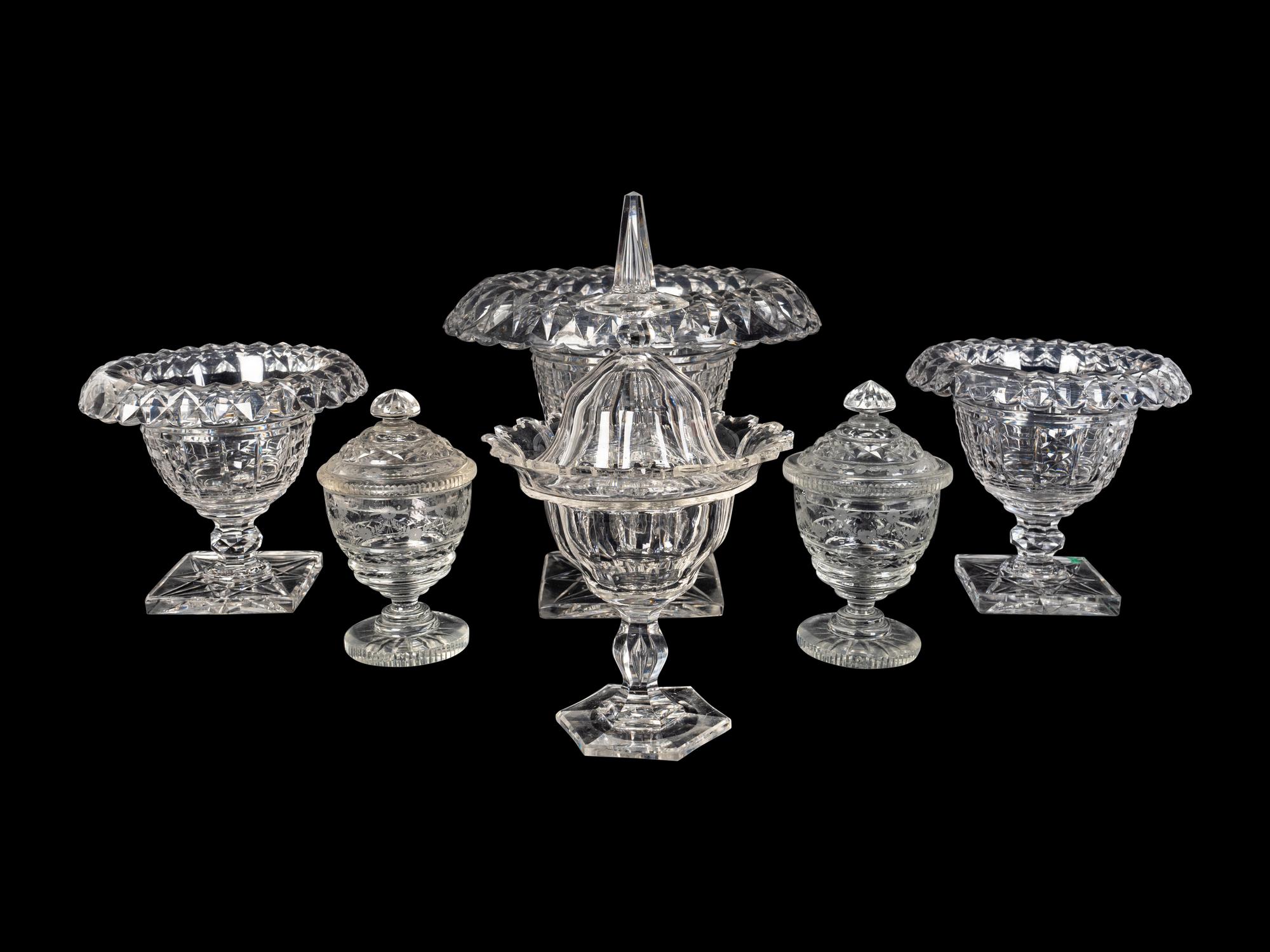 Five George III Style Cut-Glass Table Articles — EARLY 20TH CENTURY