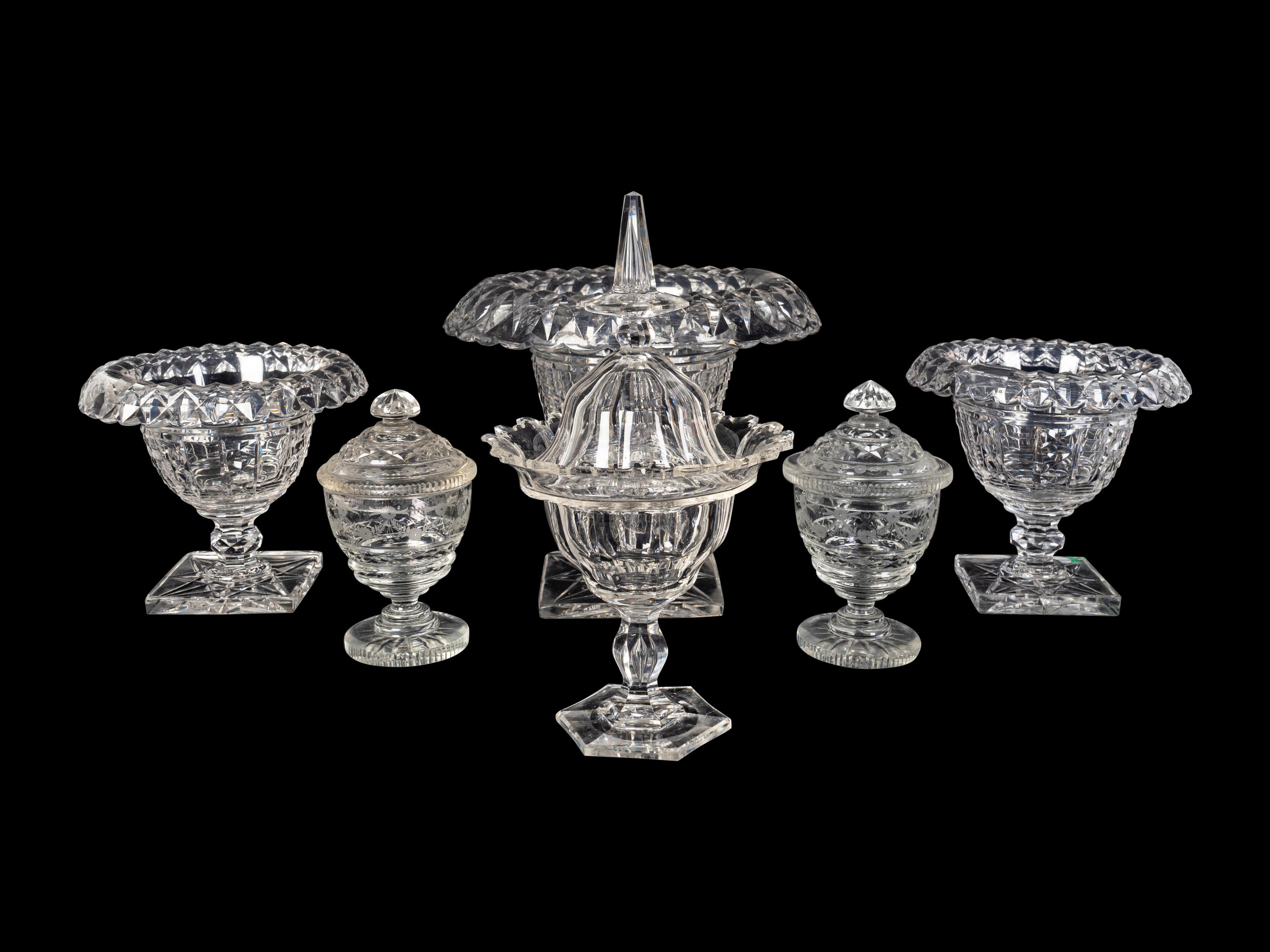 Five George III Style Cut-Glass Table Articles — EARLY 20TH CENTURY