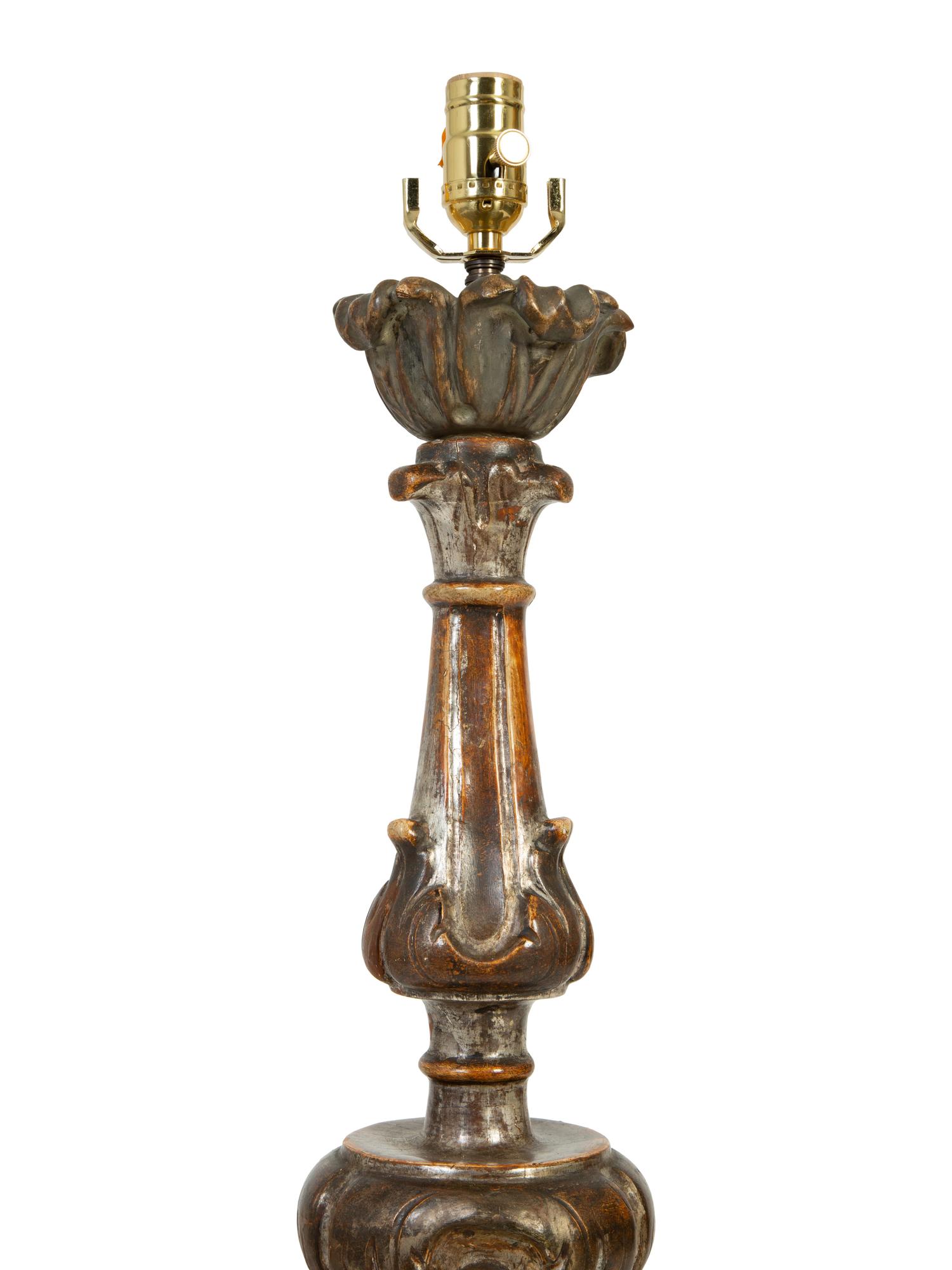 An Italian Giltwood Pricket Mounted as a Lamp — 19TH CENTURY