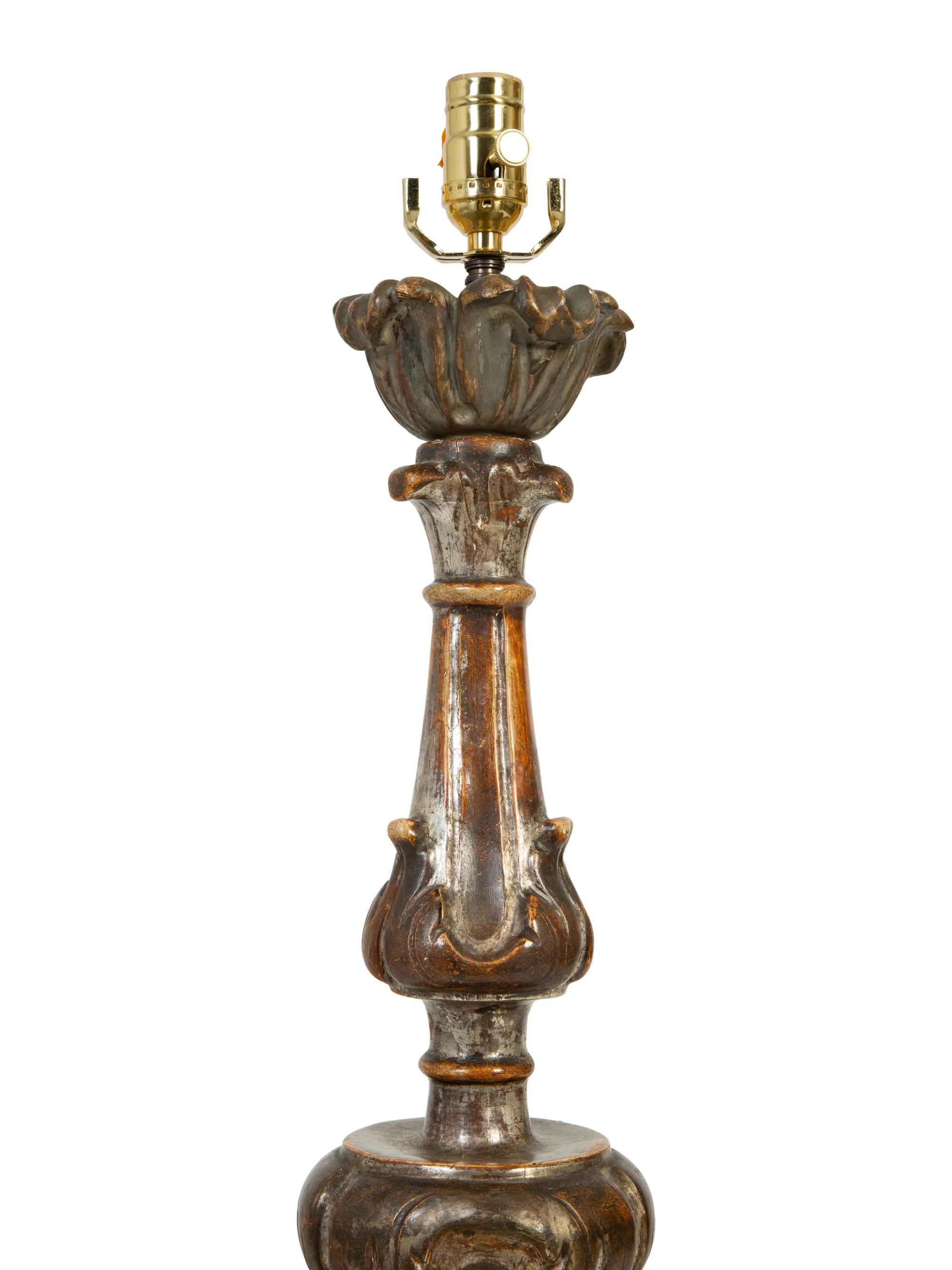 An Italian Giltwood Pricket Mounted as a Lamp — 19TH CENTURY