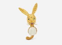 An 18K Yellow Gold and Gemstone Bunny Brooch