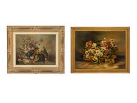 Continental School, 20th Century Two Floral Still-Lifes oil on canvas 19 x 25 inches and 18 x 24 inches.