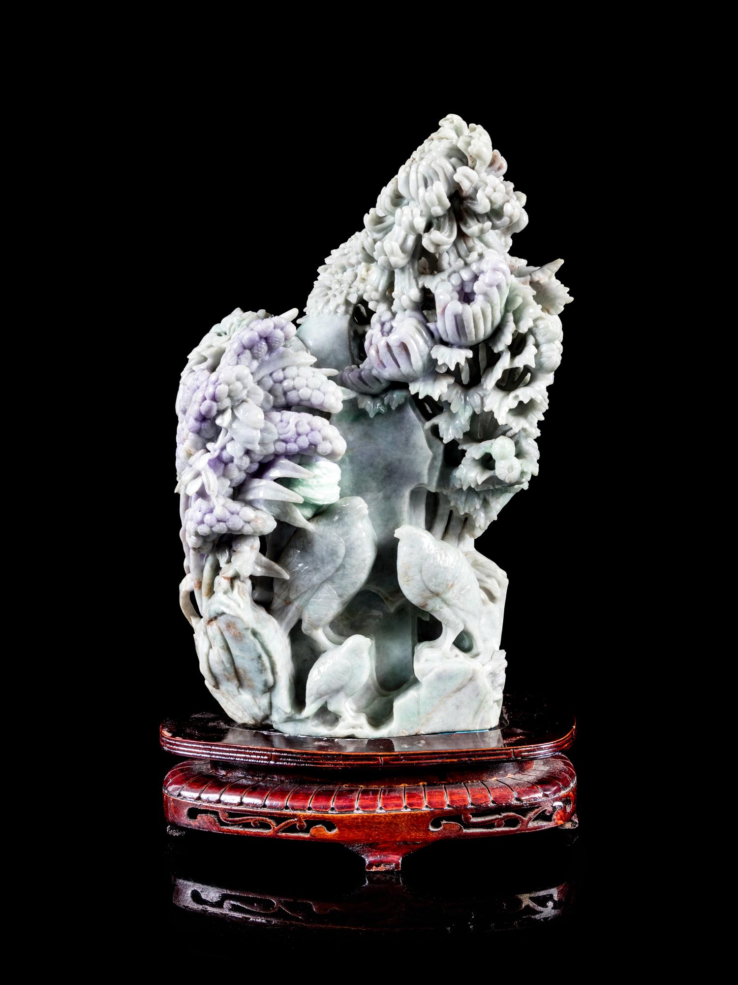 A Large Chinese Lavender and Pale Celadon Jadeite Figural Group