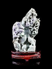 A Large Chinese Lavender and Pale Celadon Jadeite Figural Group