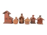 Seven Sewer Tile Birdhouses, Probably White Hall Pottery