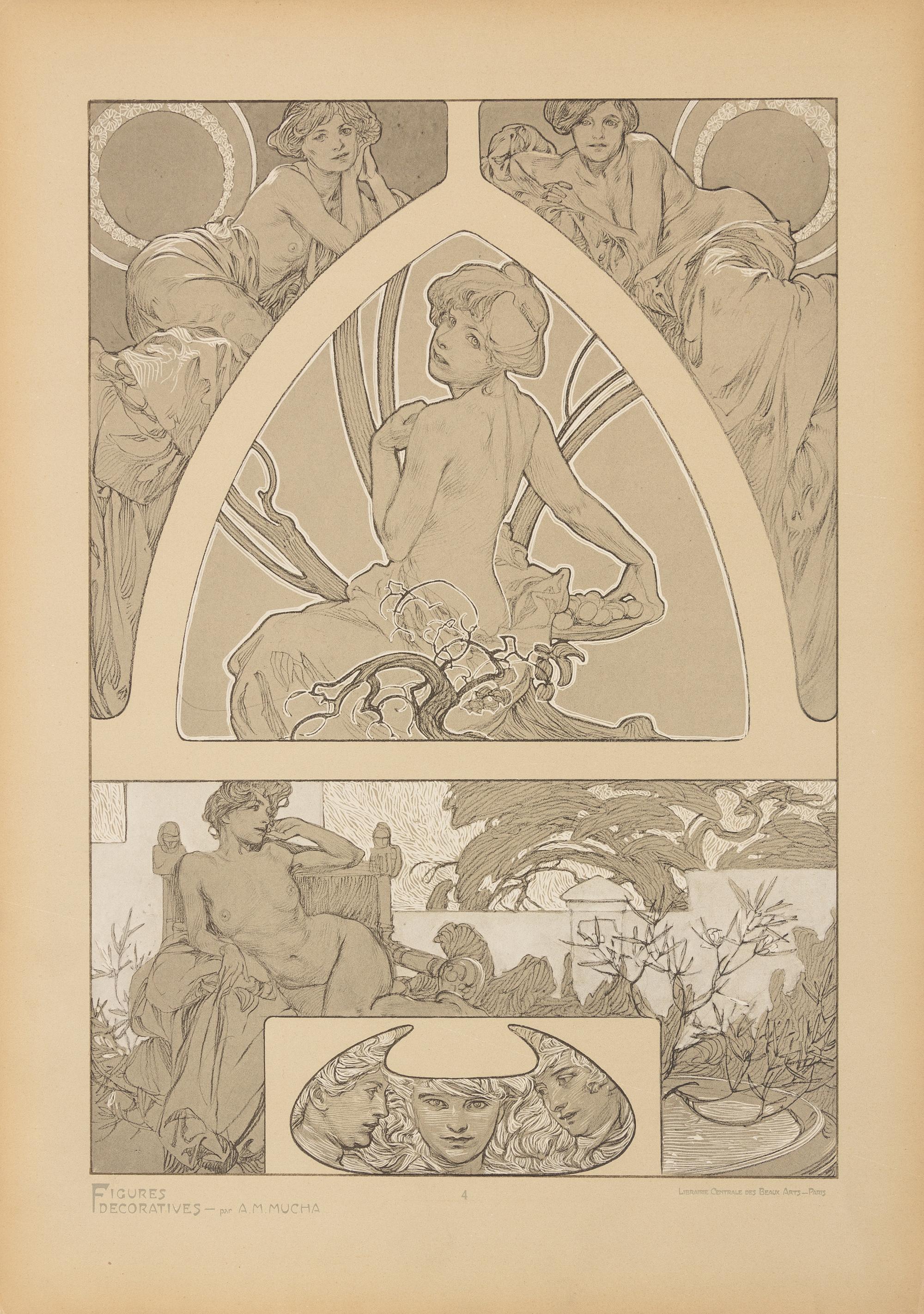 MUCHA, Alphonse (1860-1939). Figures Décoratives. Paris: Librairie Centrale des Beaux-Arts, [n.d.]. COMPLETE SET OF 40 LITHOGRAPHS.