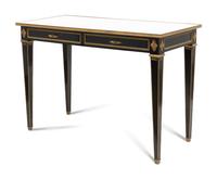 A Ralph Lauren Louis XVI Style Black-Painted Mirror-Top Console Table