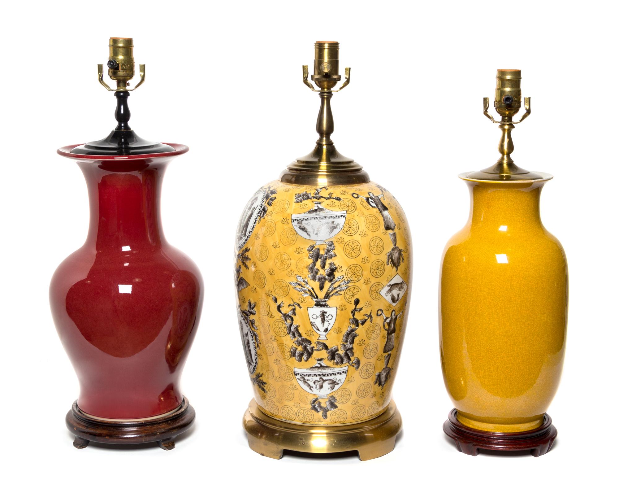 Two Chinese Style Porcelain Lamps Height of tallest 21 1/2 inches.