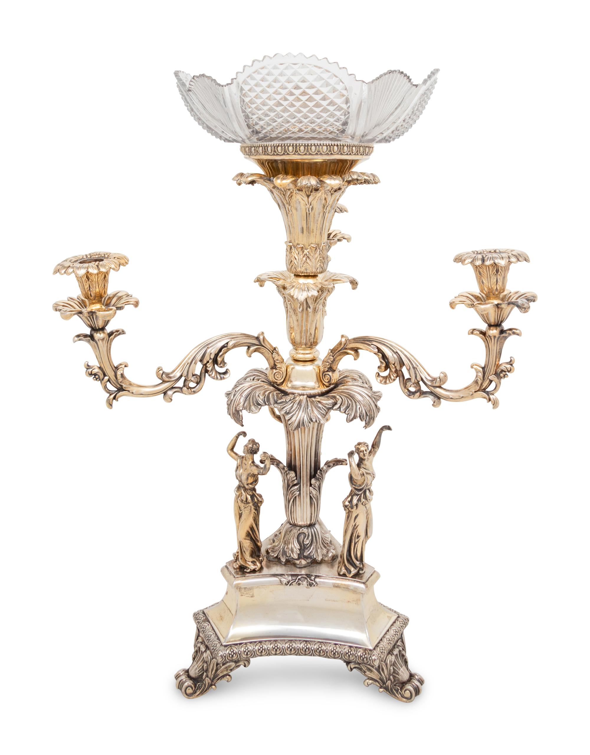 An English Silver-Plate and Cut-Glass Centerpiece