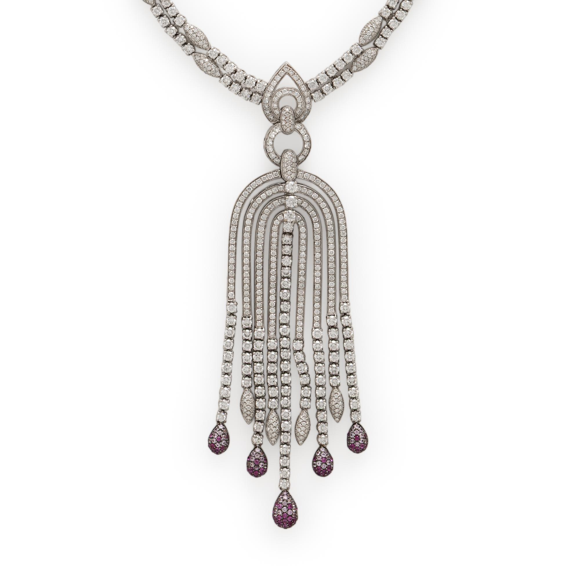 Salavetti, Diamond and Pink Sapphire Fringe Necklace