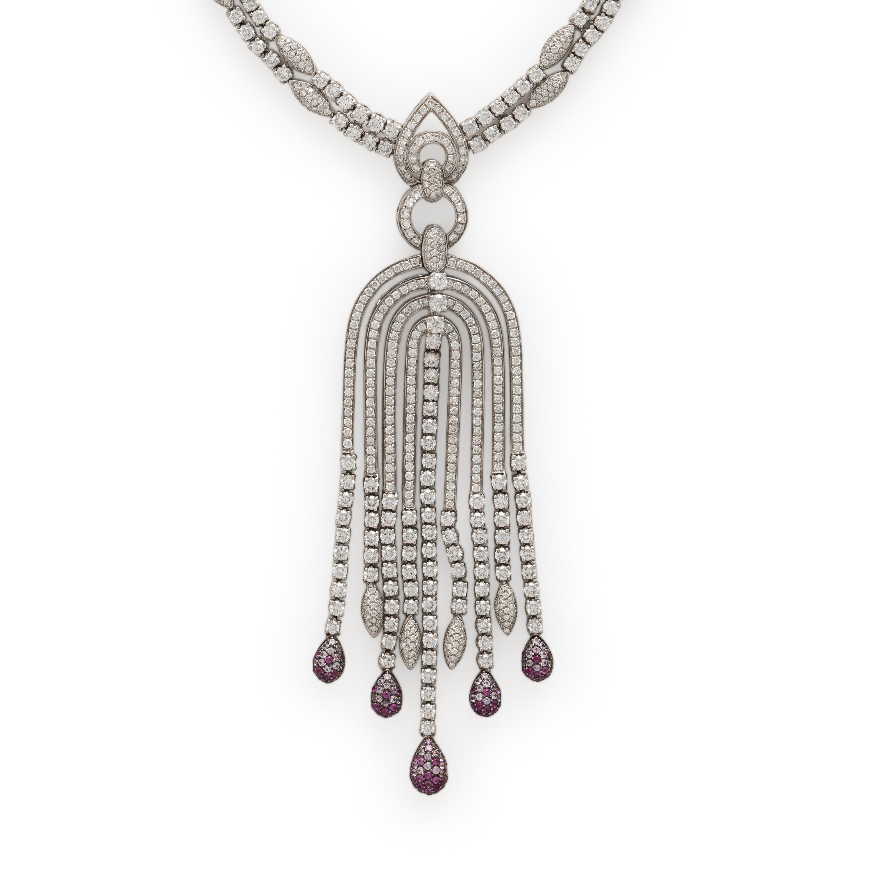 Salavetti, Diamond and Pink Sapphire Fringe Necklace