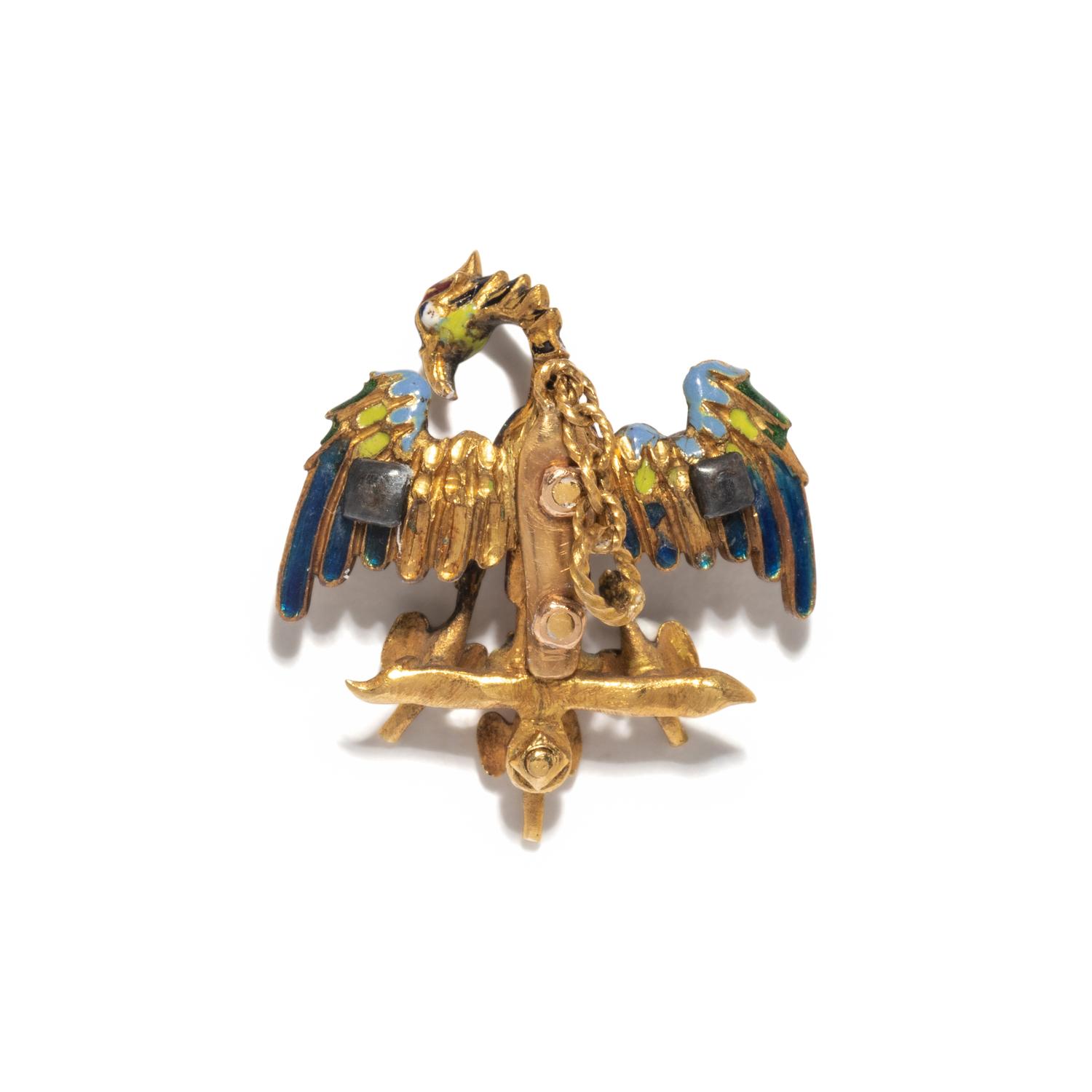 RENAISSANCE REVIVAL, YELLOW GOLD AND RUBY PHOENIX PENDANT