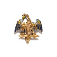 RENAISSANCE REVIVAL, YELLOW GOLD AND RUBY PHOENIX PENDANT