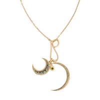 YELLOW GOLD, DIAMOND, AND MULTIGEM CRESCENT MOON PENDANT NECKLACE