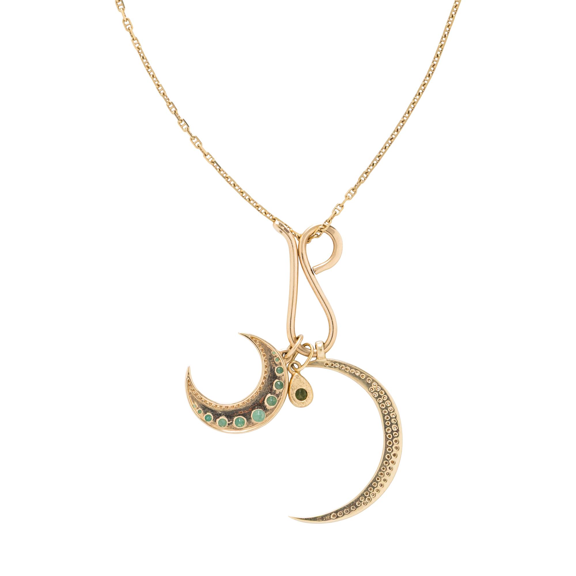 YELLOW GOLD, DIAMOND, AND MULTIGEM CRESCENT MOON PENDANT NECKLACE