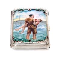 A Russian Jeweled and Enameled Silver Cigarette Case, Maker's mark likely HW, St. Petersburg, late 19th/early 20th century, the lid pai